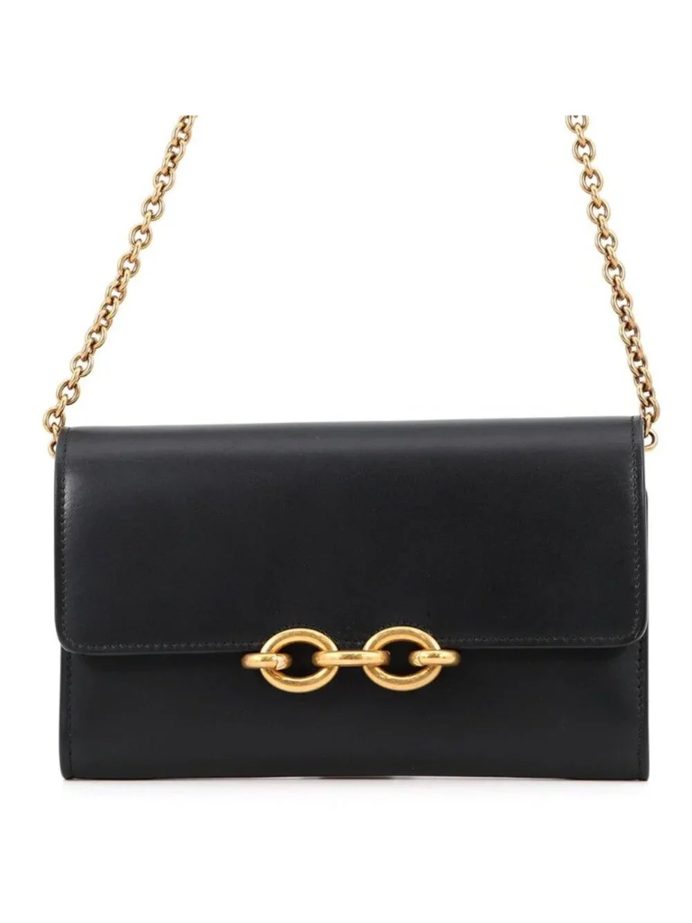 Saint Laurent Paris Chain Shoulder Wallet Maillon Calfskin Black